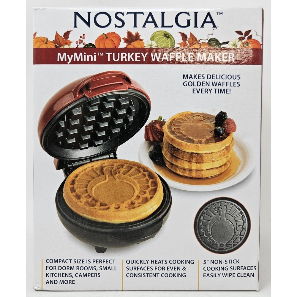 Nostalgia My Mini 5" Turkey Waffle Maker in Cranberry Red Color, NEW!